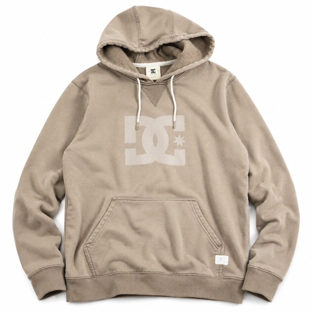 DC‎ Shoes Mens Logo Pullover Hoodie Khaki Tan Skate Sweatshirt Size Medium